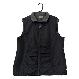 Casual Identity Vest Womens Large Black Good Fleece Lined‎ Ruched Full Zip